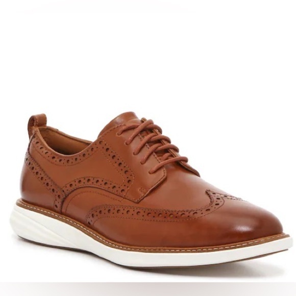 Cole Haan Brown Cognac Grand Evolution Wing Oxford Leather Lace Up Shoes Sz 8.5 - Picture 1 of 10